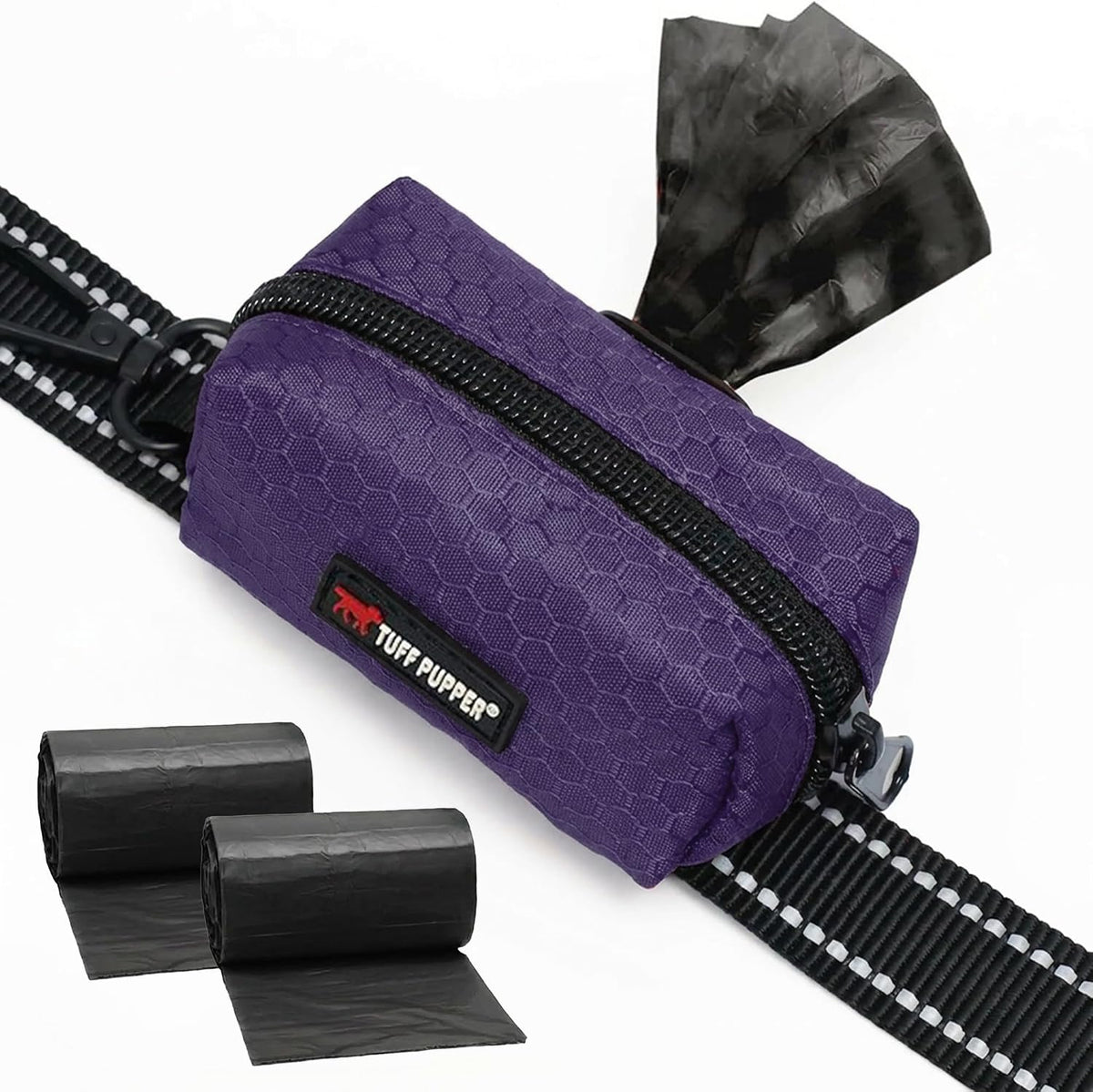 Tuff Pupper Dog Poop Bag Holder, Works with Any Dog Leash - Purple