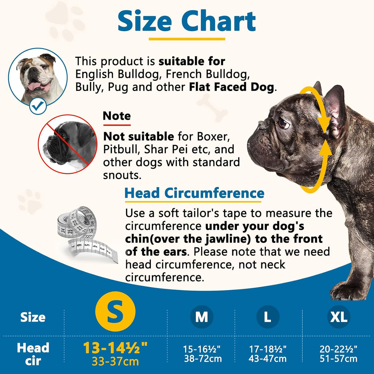 English Bulldog Muzzle, Soft Short Snout Dog Muzzle Stops Biting – Essentials for Dogs - Black / S（Head 13-14½"） - image 2