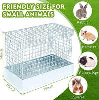 Folding Rabbit Cage, 18 x 10 x 14 in Portable Bunny Carrier with Tray and Handles for Transport, Travel or Temporary Housing, Indoor Outdoor Pet Habitat Animal Enclosure