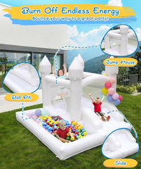 NBSPORT white bounce house with slide, ball pit and mesh walls - view 6