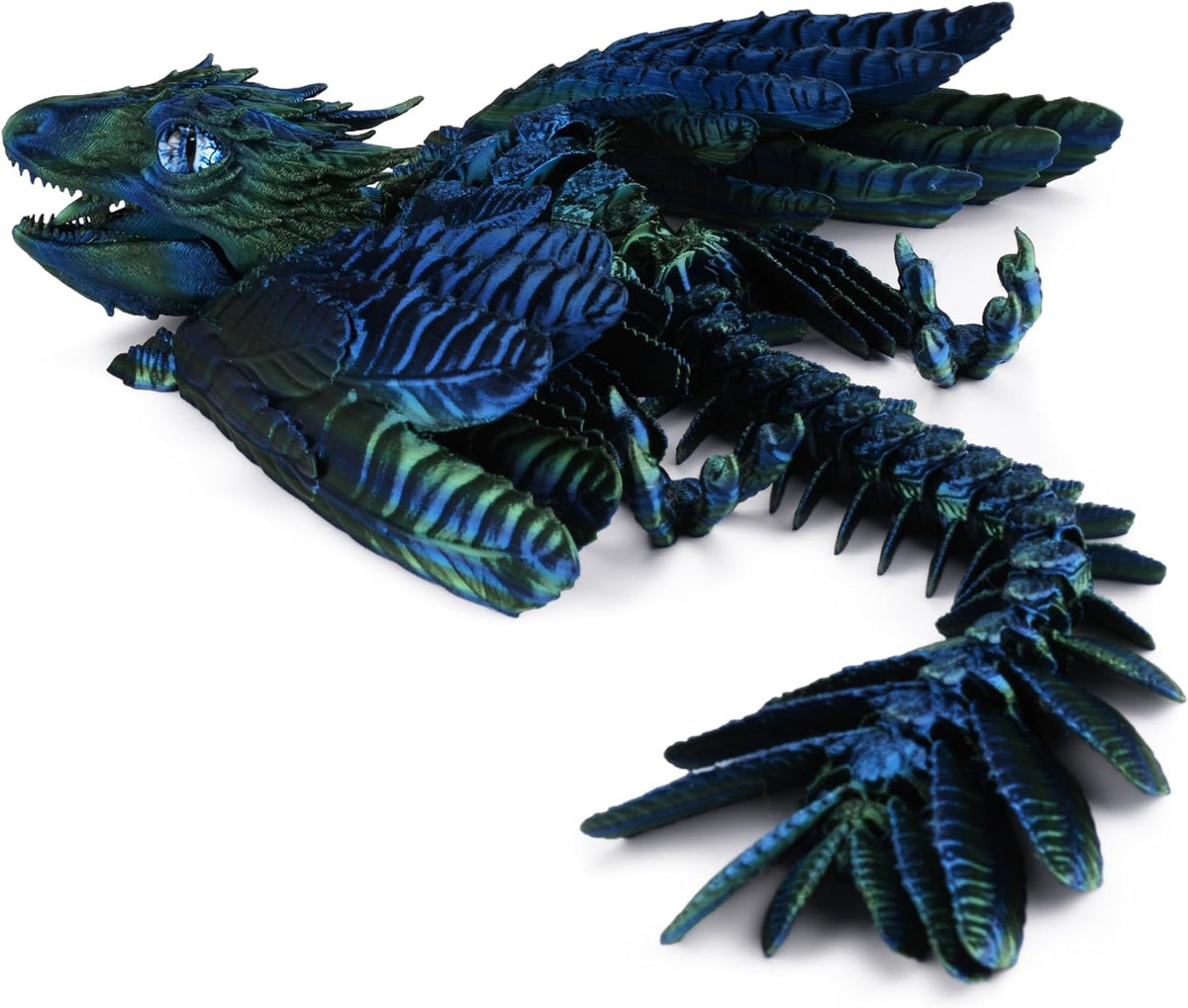 Guwewu Feathered Wyvern, 3D Printed Articulated Fidget Dragon - Azurewing