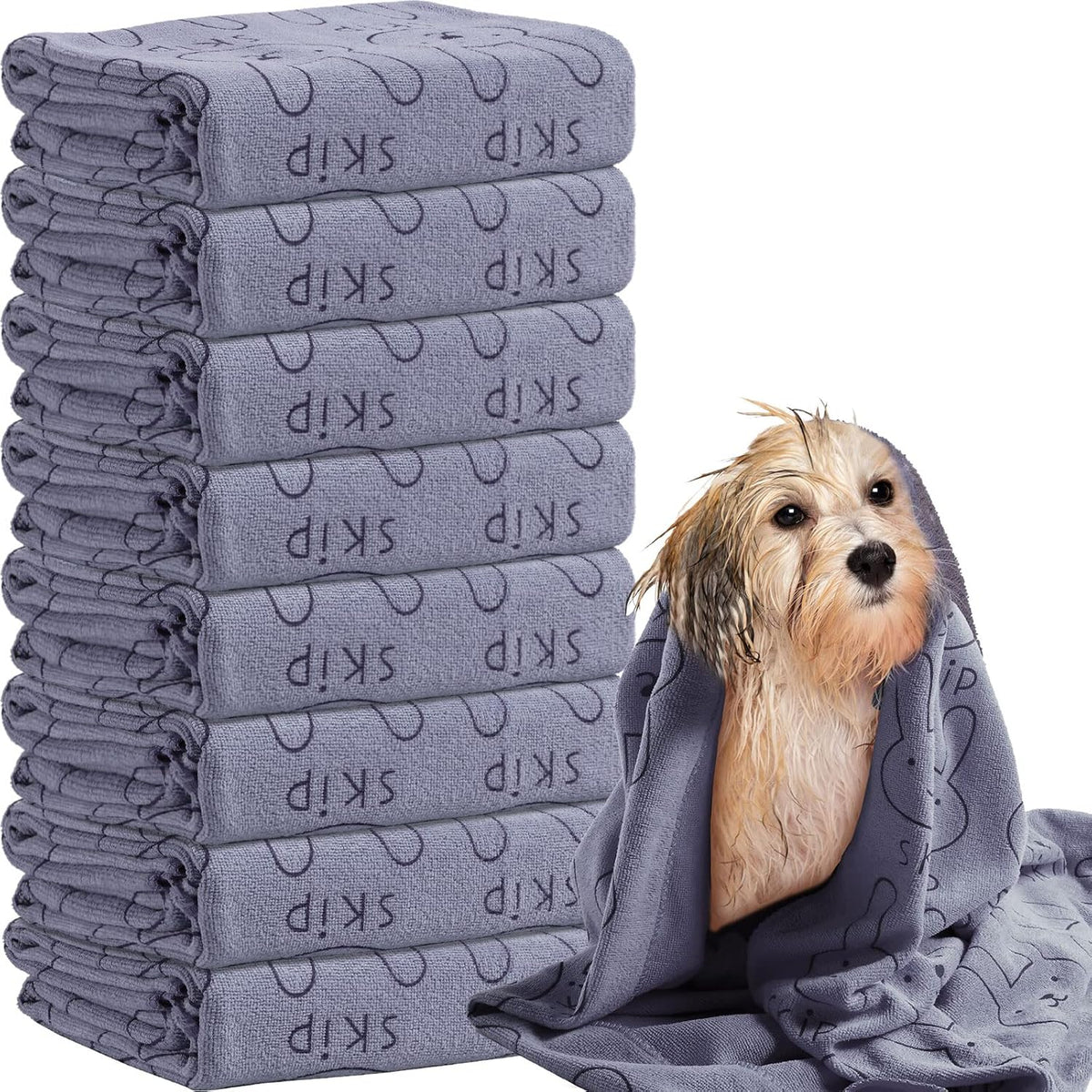Peryiter 8 Pcs Dog Drying Towels Bulk 55'' x 28'' Pet Grooming - Grey