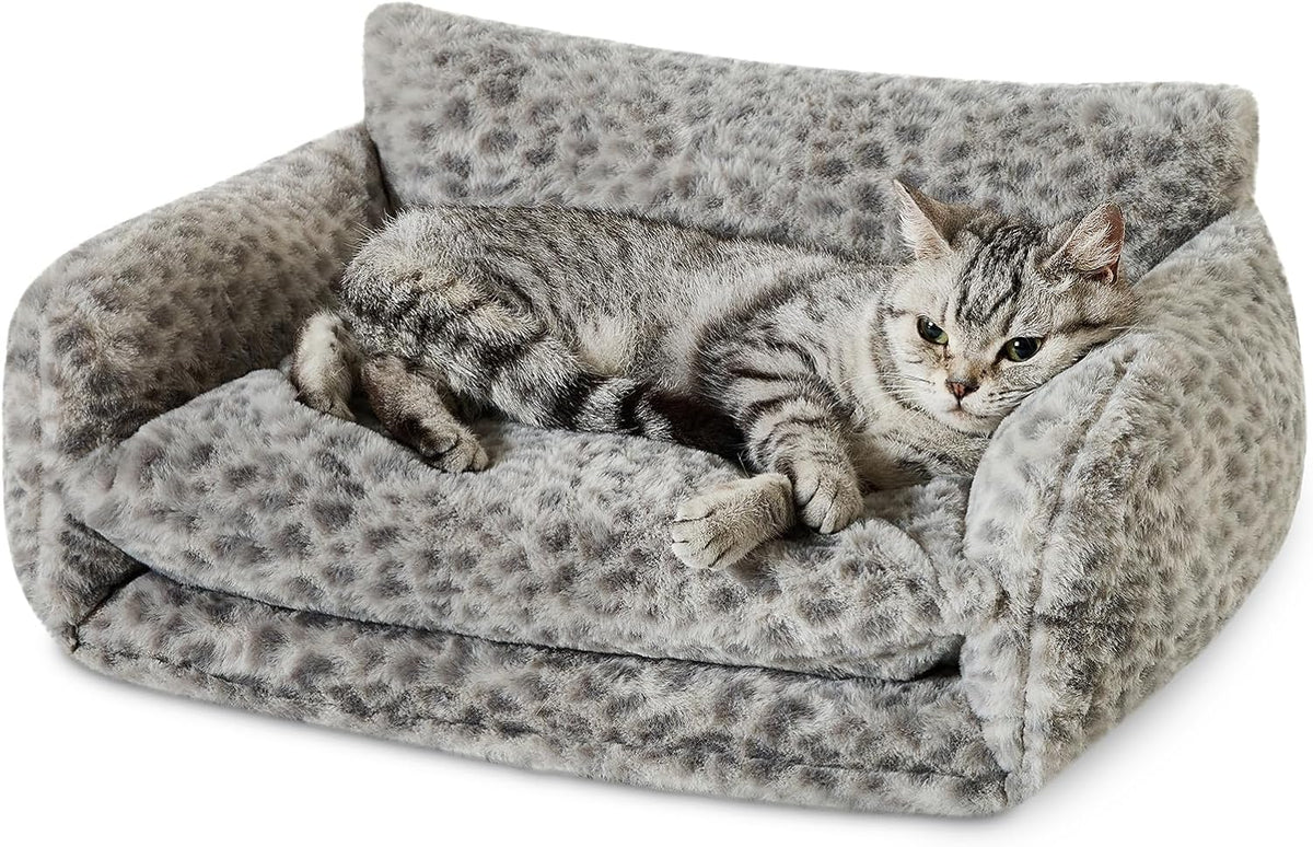 Hollypet Cat Bed Small Dog Orthopedic Couch Beds for Pets up to – Essentials for Cats - 21"L x 15"W x 8"Th / Snow Leopard