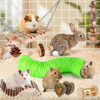VESPRO Hamster Toys Set, Guinea Pig Toys Small Animal Chewing Toy and Rat Cage Accessories, Chinchillas, Gerbils, Rats, Rabbit Rodents Teeth Care, Apple Wood Timothy Hay Mouse Toy Swing Seesaw Bridge