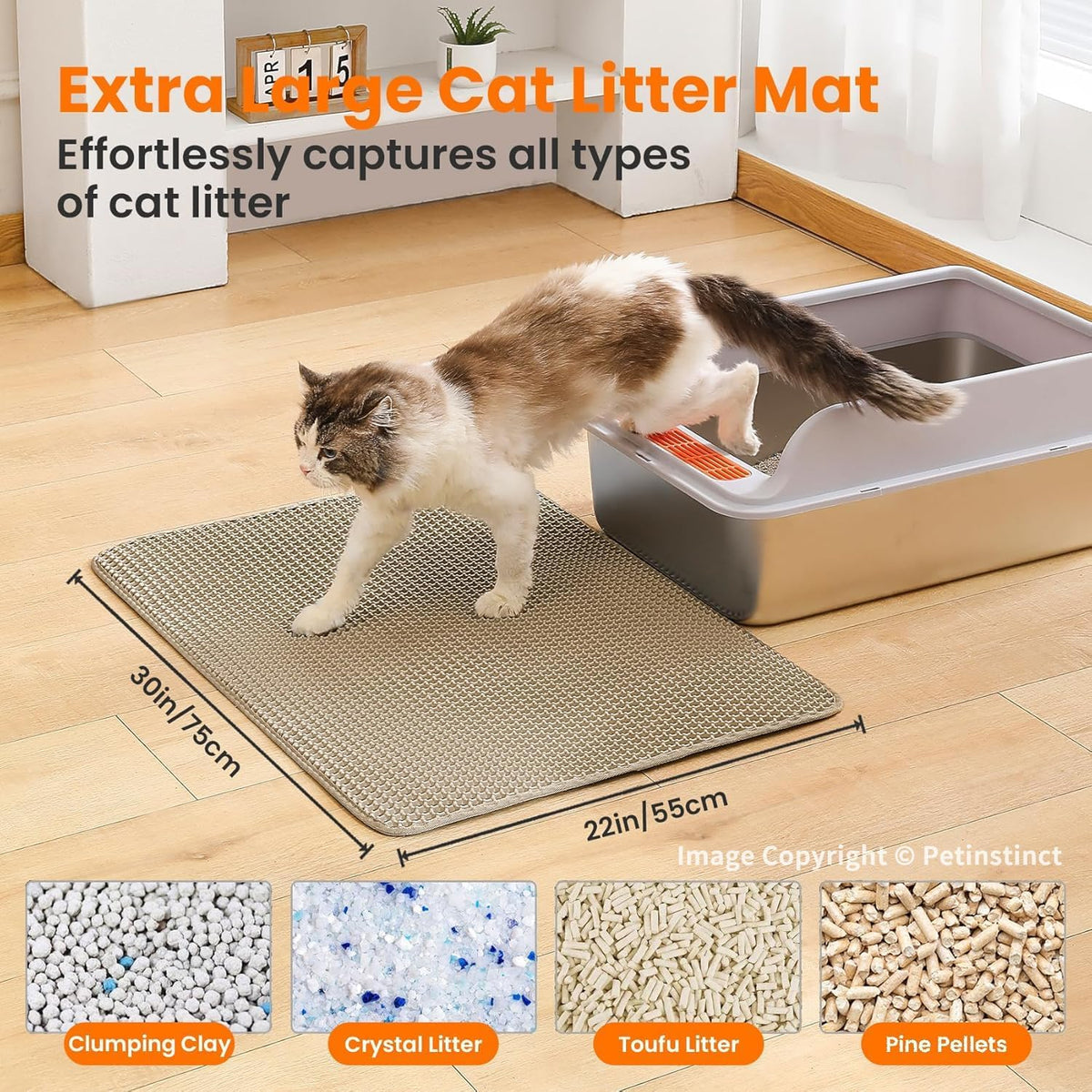 Cat Litter Mat, Double Layer Honeycomb Litter Box Mat – Daily Care for Cats - 30x22 Inches / Beige - image 2