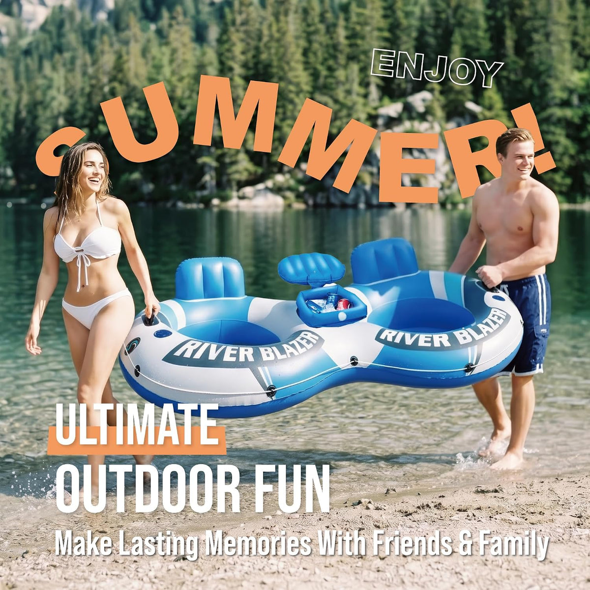 Sunlite Sports Inflatable River Tube Float - River Blazer Cooler Duo - image 2