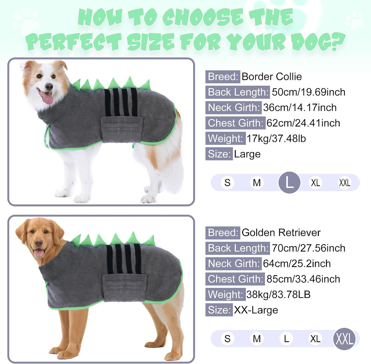 Super Absorbent Dog Bathrobe - Grey, Green edging / Small - image 2