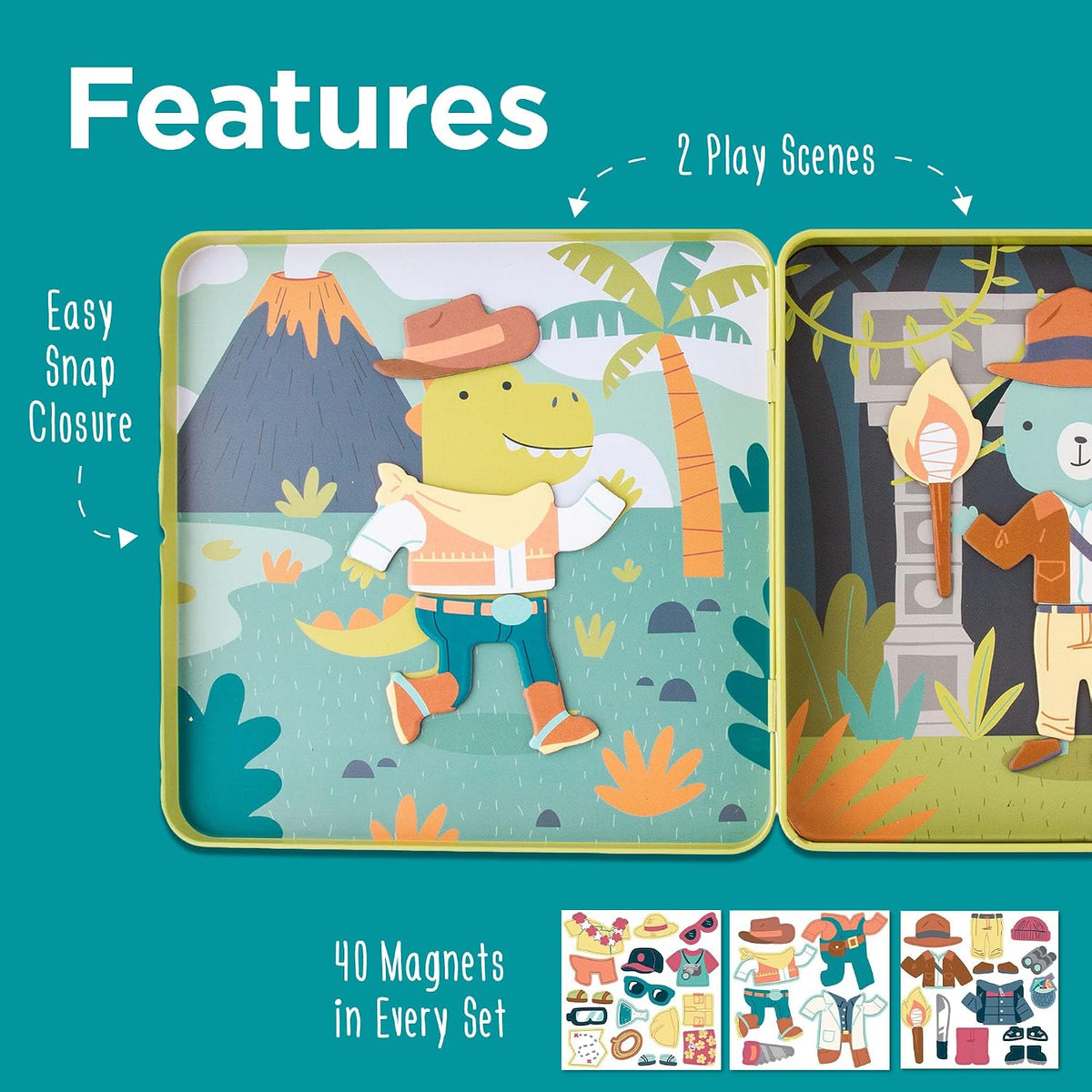 Stephen Joseph Travel TIN Magnetic Dress UP Bunny and CAT – Fun for Kids & Family - Dino and Dog - image 2