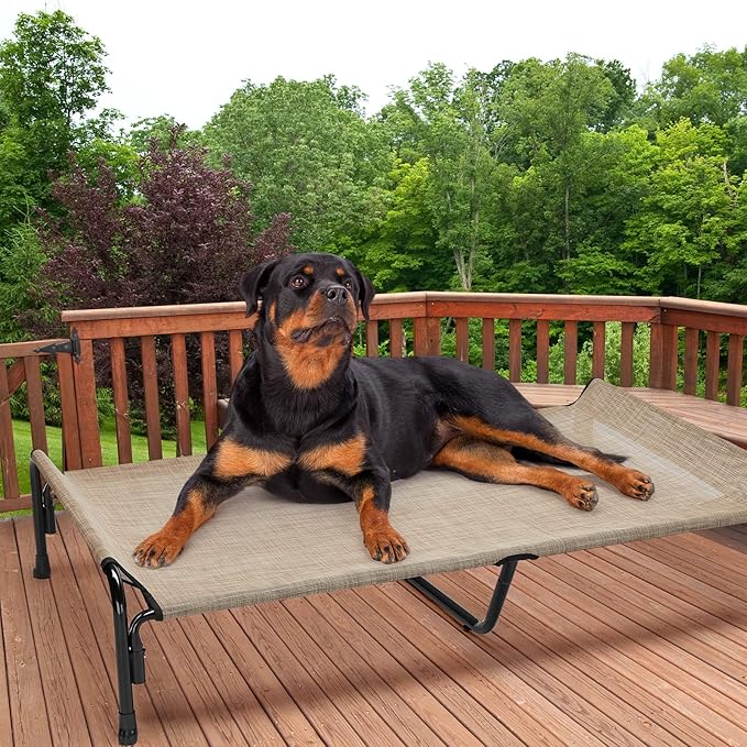 Veehoo XXL Outdoor Elevated Dog Bed, Raised Dog Cot for Extra Large Dogs, Cooling Washable Waterproof Pet Hammock Beds with Slope Headrest, Breathable Mesh and Sturdy Frame, XX-Large, CWC2204
