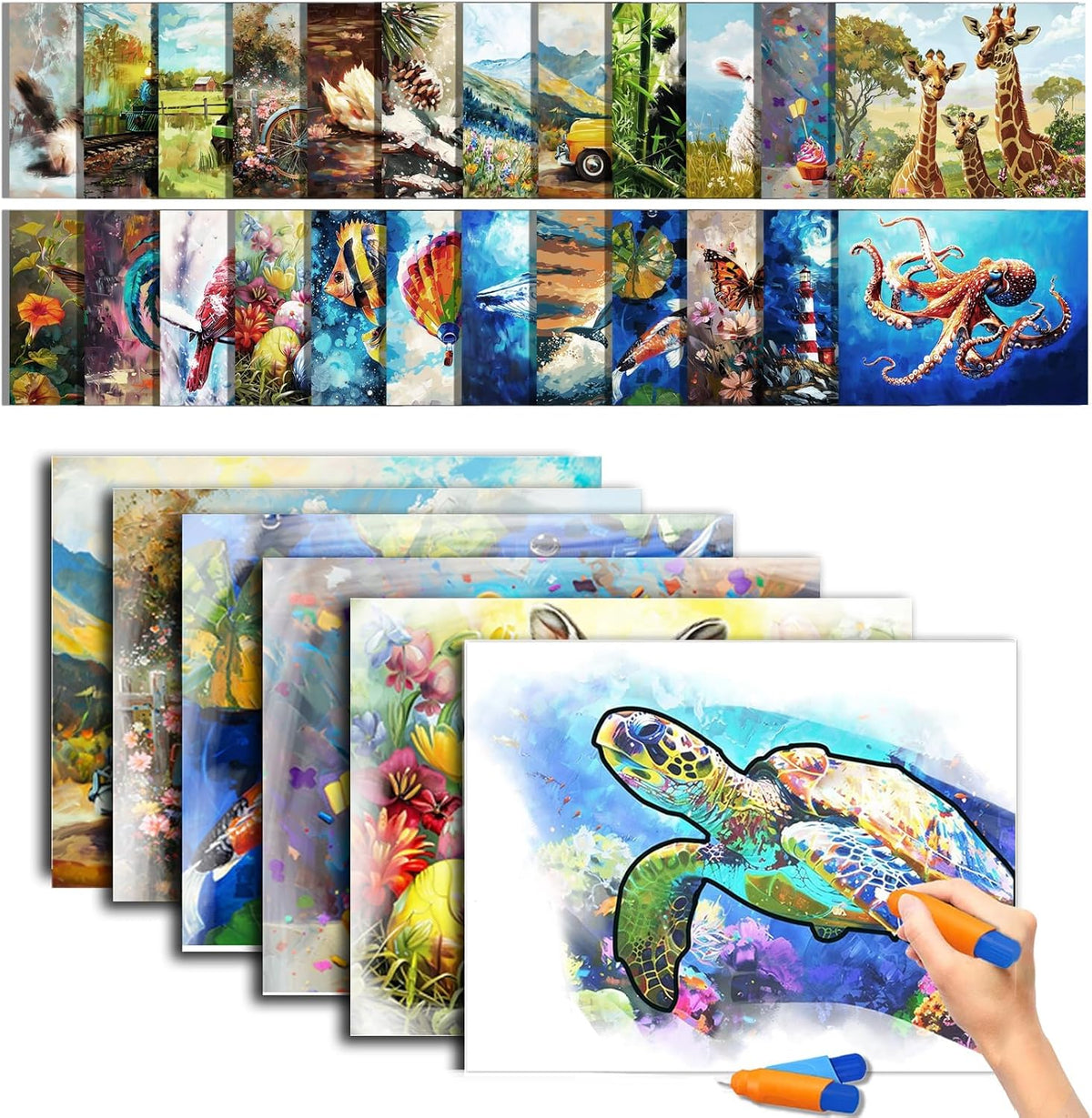 25 Pack Dementia Products for Elderly Reusable Water Doodle Coloring - Water Painting Kit / 25pack-A