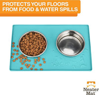 Neater Pet Brands Neater Mat Pet Mats for Food and Water, Cat & Dog Bowl Mat Waterproof Silicone, Feeding Tray, Dog Food Mats for Floors, Placemat w/Raised Edge for Under Bowls, 19” x 12”, Aquamarine