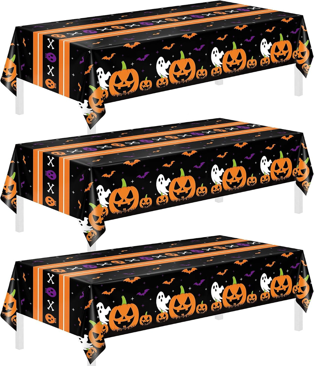 Childom 3 Pack Black and Gold Tablecloths for Events - Halloween Black