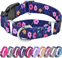 Martingale Dog Collar with Buckle - Blue Flower / Medium