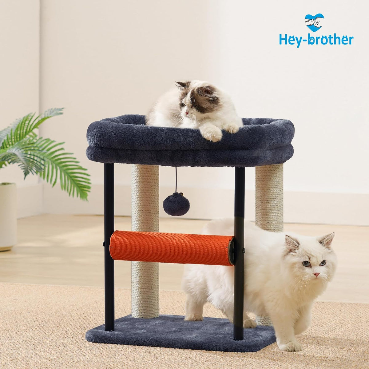 Hey-brother Cat Tree, Sturdy Tower with Sisal-Wrapped Columns - 18.9 inches / Smoky Gray - image 2