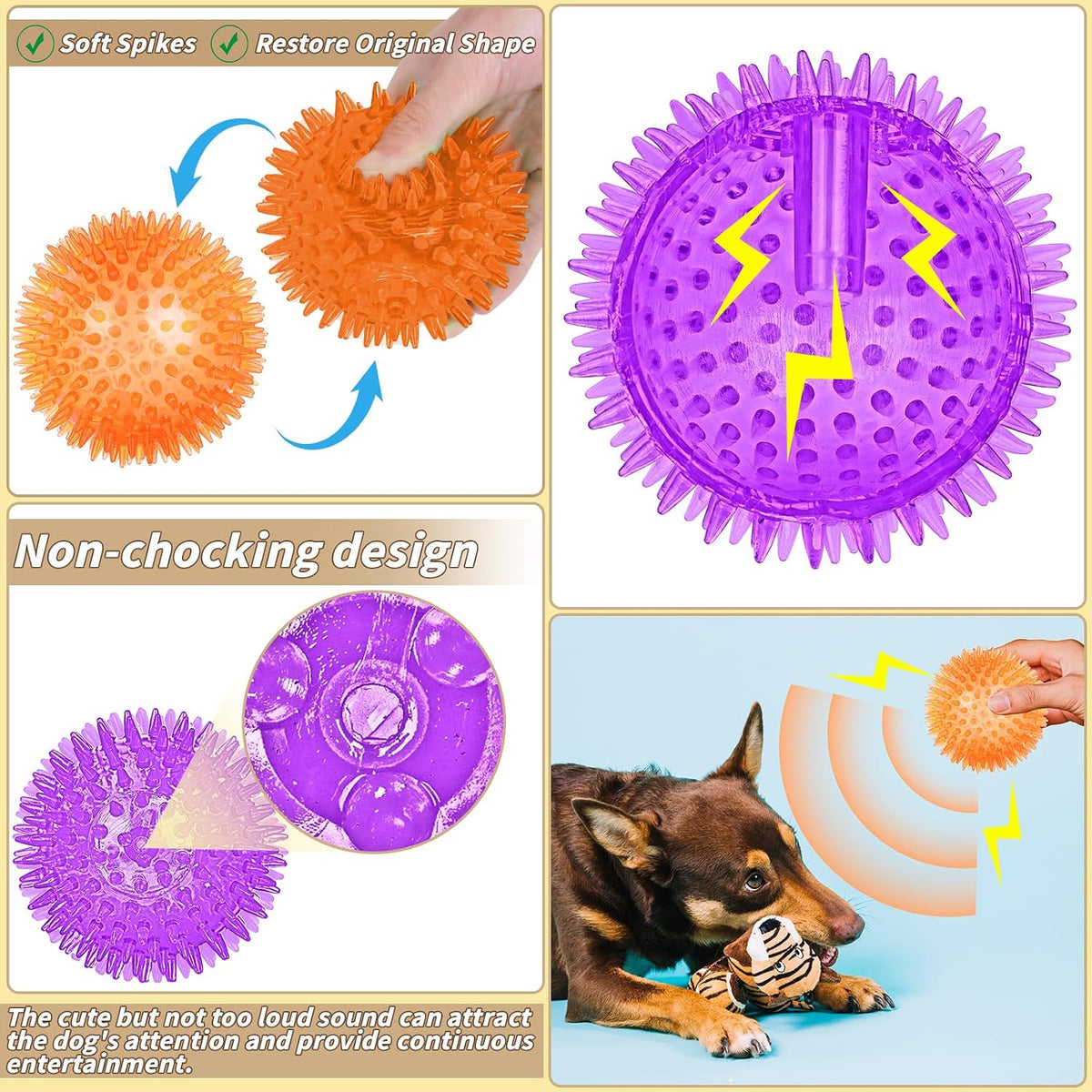 36 Pcs 2.5 in Squeaky Dog Toy Balls Spiky Dog Balls Chew Toy - 2.5in / Standard – 36 Pcs - image 4