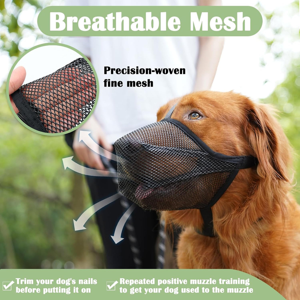 Mayerzon Soft Mesh Dog Muzzle for Small Medium Large Dogs Anti - Black / L [Snout Cir: 11"-12.25"] - image 3
