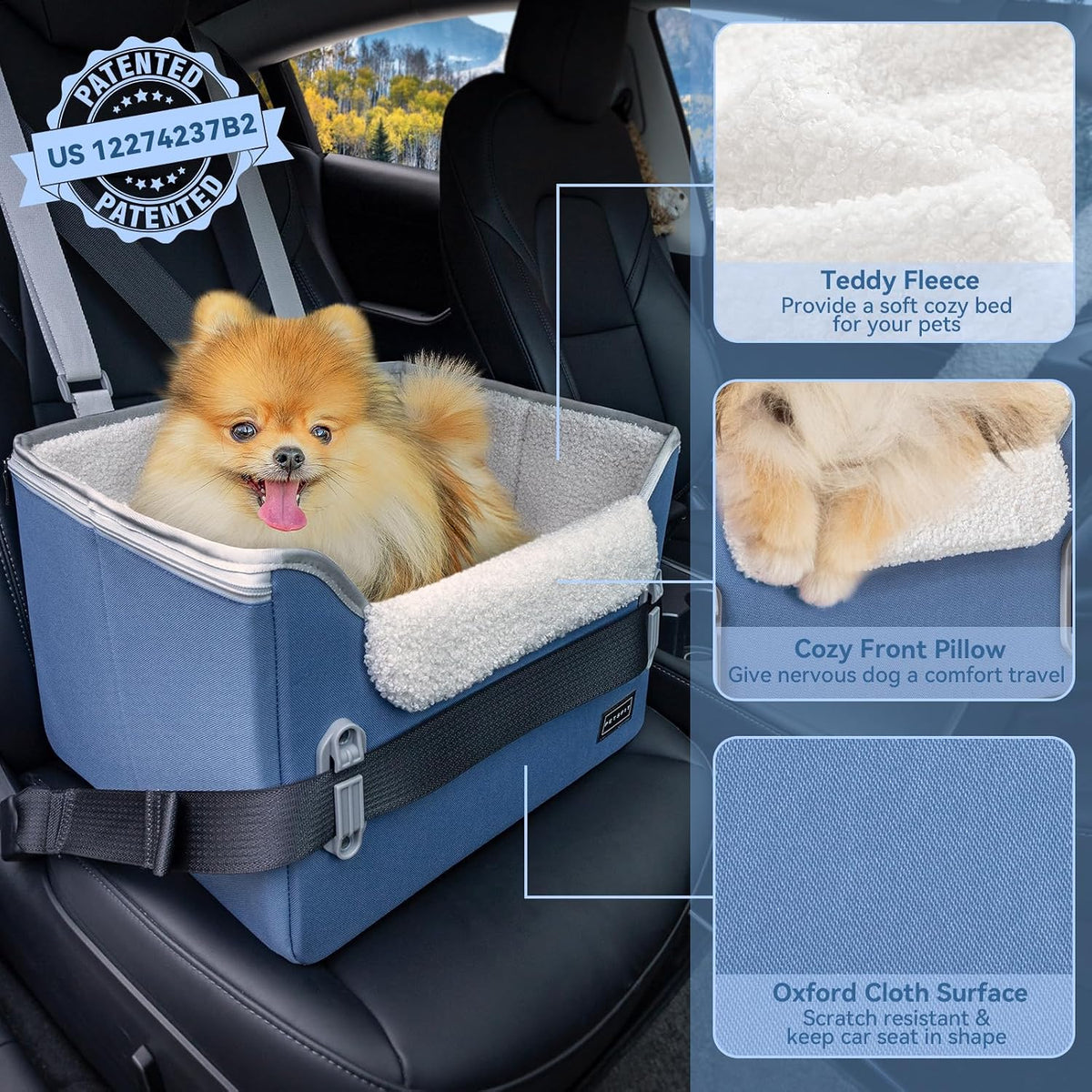 PETSFIT Dog Car Seats for Small Dogs, Patented Safety Buckles - Oxford Cloth / Navy Blue - image 4