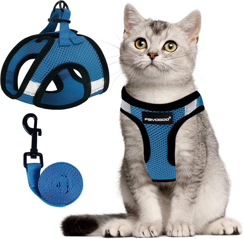 FAYOGOO Cat Harness and Leash Set - Tranquil Teal / L(Chest 12-14")