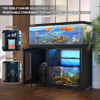 55-75 Gallon Fish Tank Stand with Power Outlets & LED Light, Reversible Heavy Duty Metal Aquarium Stand with Cabinet for Fish Tank Accessories Storage, Turtle/Reptile Terrariums, Black