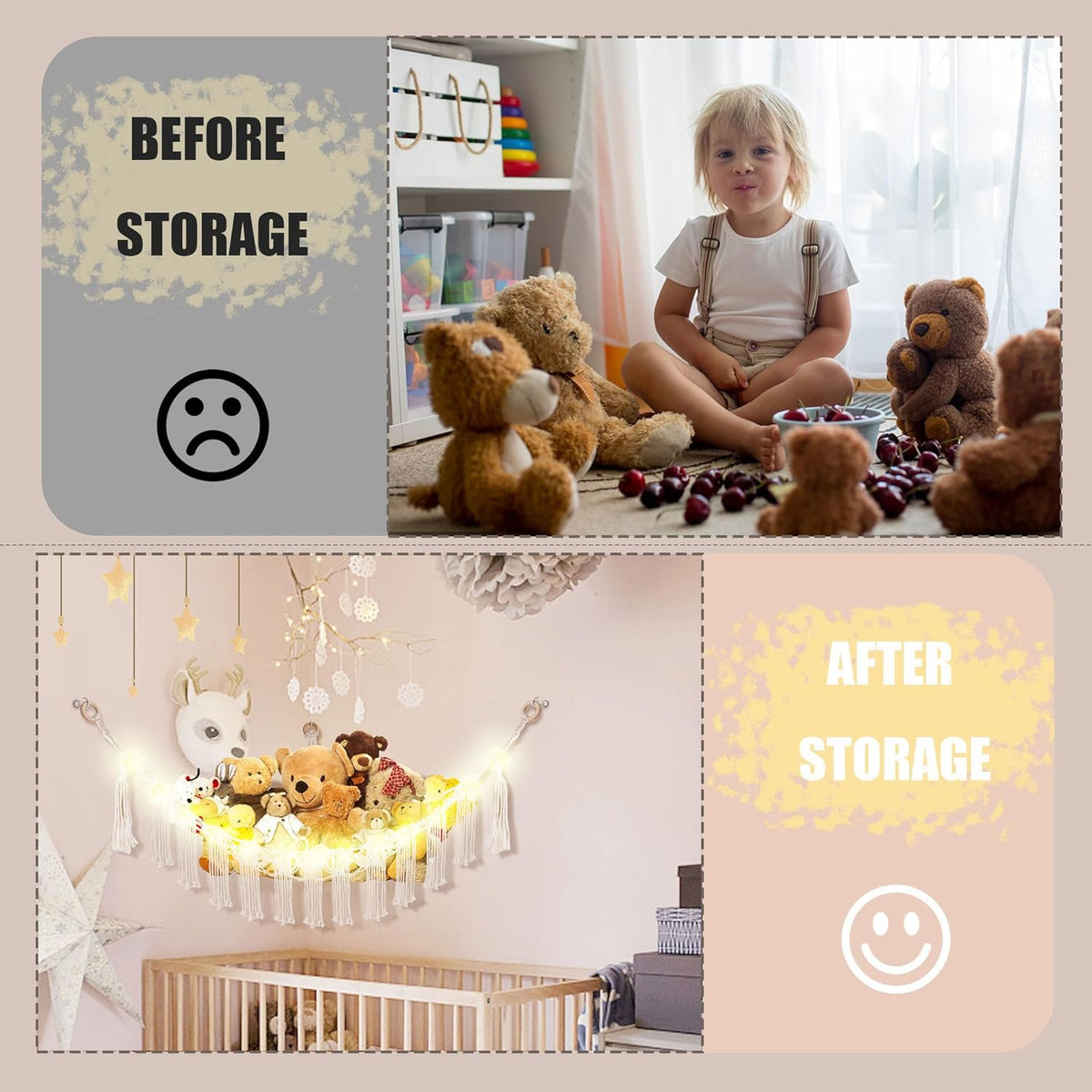 CERETIA Stuffed Animal Hammock Large Corner Plushie Net Storage - White / Large-(Package of 1) - image 4