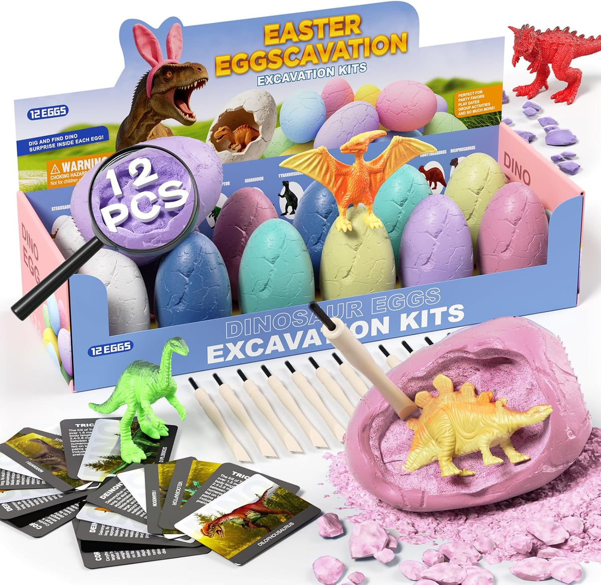 24 Dinosaur Eggs Dig Kit Toys for Kids - 12 Dinosaur Eggs(Colorful)