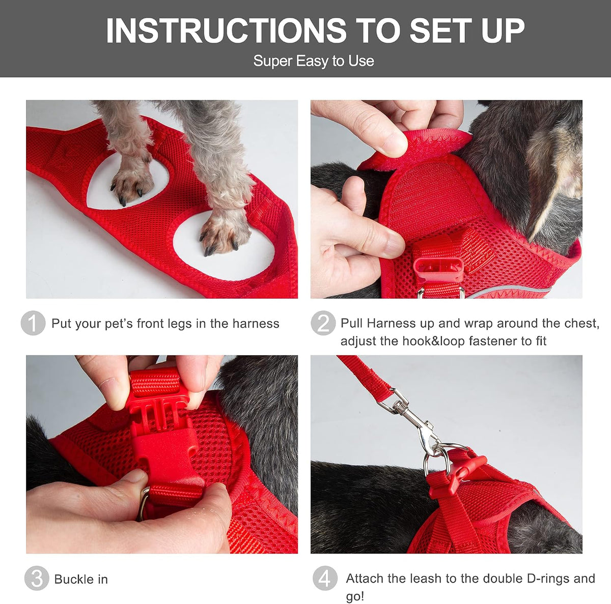 Fida Cat Harness and Leash Set for Walking Kitten and Puppy - XXS (Neck:11.4"-12.2"; Girth:12.6"-14.2") / Fiery Red - image 3