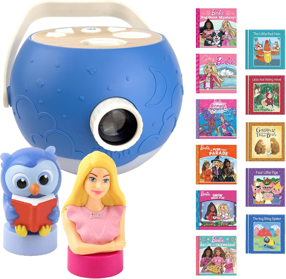 Kids Pink Book Projector, 5 Read Aloud Fairytale Stories - Barbie, Owl & Projector