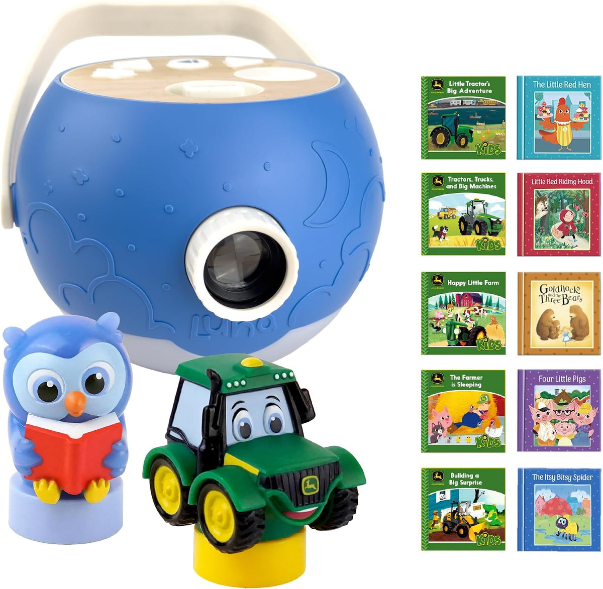 Kids Pink Book Projector, 5 Read Aloud Fairytale Stories - John Deere, Owl & Projector