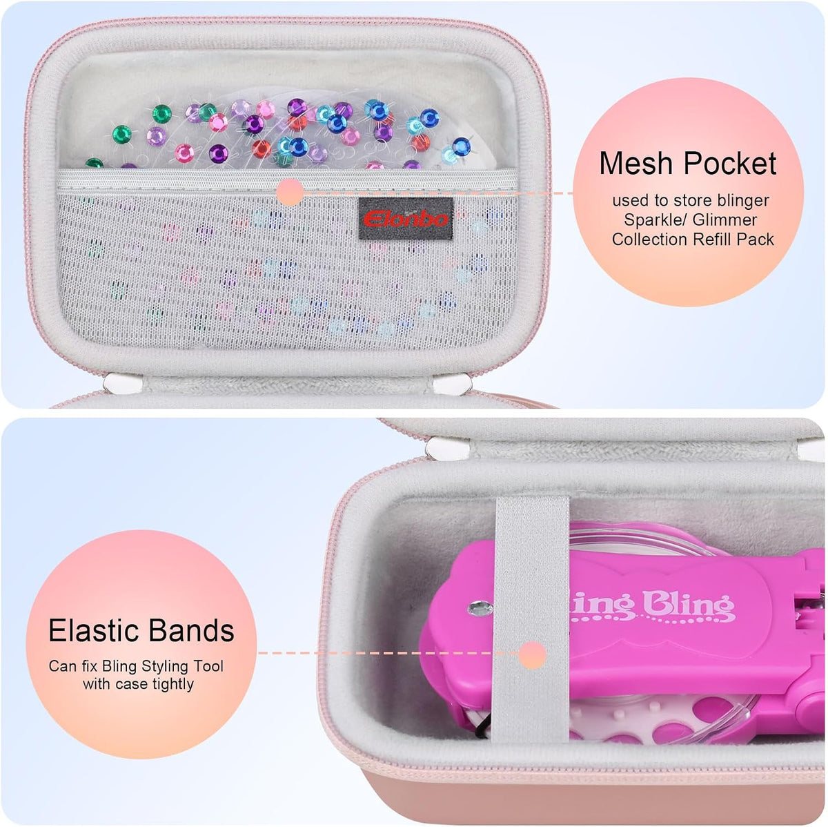 Elonbo pink carrying case for Blinger Diamond Starter Set with double zipper - view 8