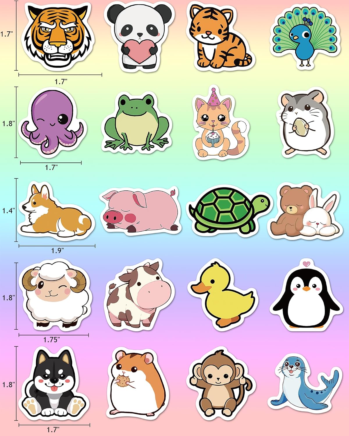 100 Pcs Animal Stickers for Kids, Cute Water Bottle Stickers - 100 Pcs - image 3