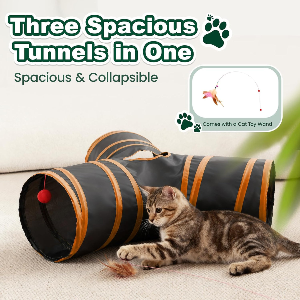 Love's cabin Cat Tunnel for Indoor Cats - Black&Orange / S (23.6"x13"x11") - image 4
