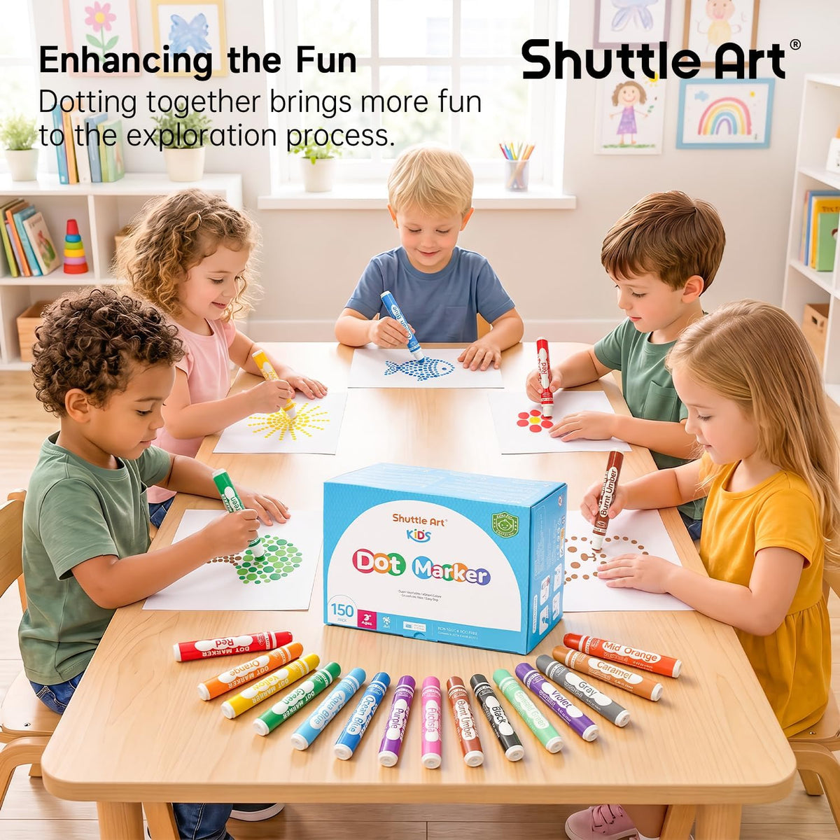 Shuttle Art Dot Markers, 15 Colors Washable Markers for Toddlers - 15 Colors / 150 - image 3