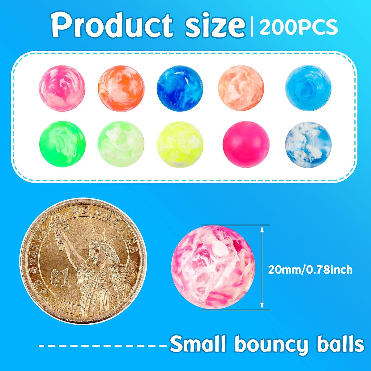 Sumind 100 Pcs 0.78 Inch Kids Small Bouncy Balls Bulk for Party Favor - 0.78 Inch / 200 - image 2
