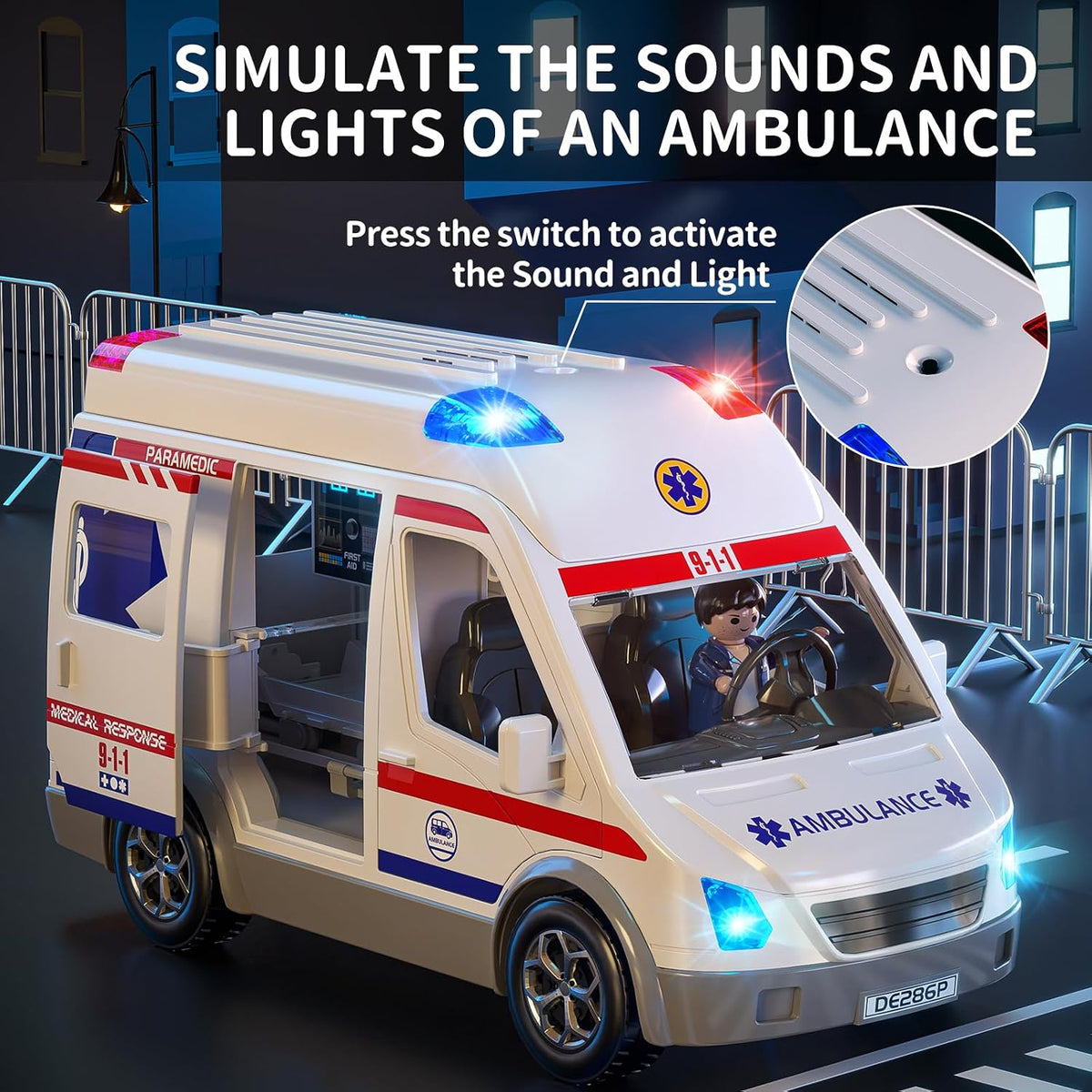 Temi ambulance toy with opening doors, action figures and stretcher accessories - view 4