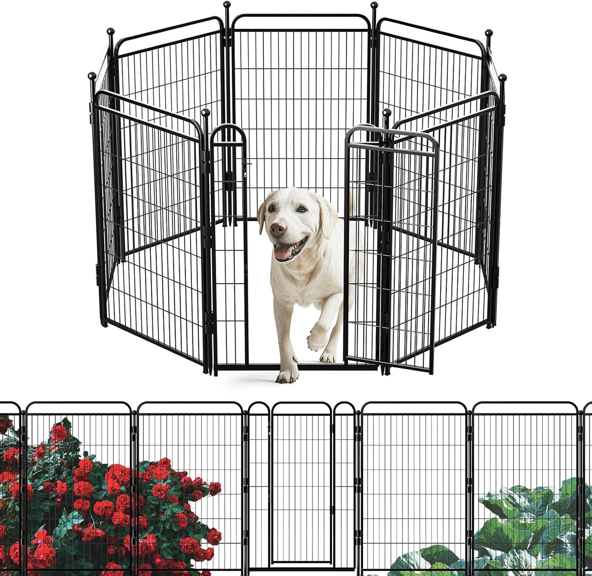 Gardner Pet Dog Playpens, 24" H 16 Panels Dog Pen Outdoor/Indoor Dog Fence Exercise Pen for Small - Black / 8 / 40"H