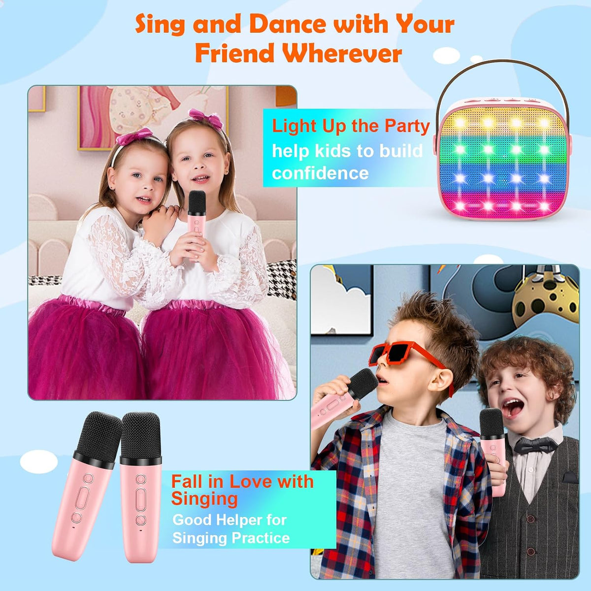 Karaoke Machine with 2 Microphones for Kids - Pink - image 2