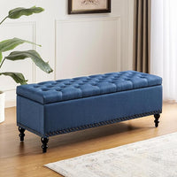 Ottoman with Storage,50.2-inch Upholstered End of Bed Storage Bench for Bedroom,for The Living Room,for Entryway, with Rivets & Button and Safety Hinges,Detachable (Blue)
