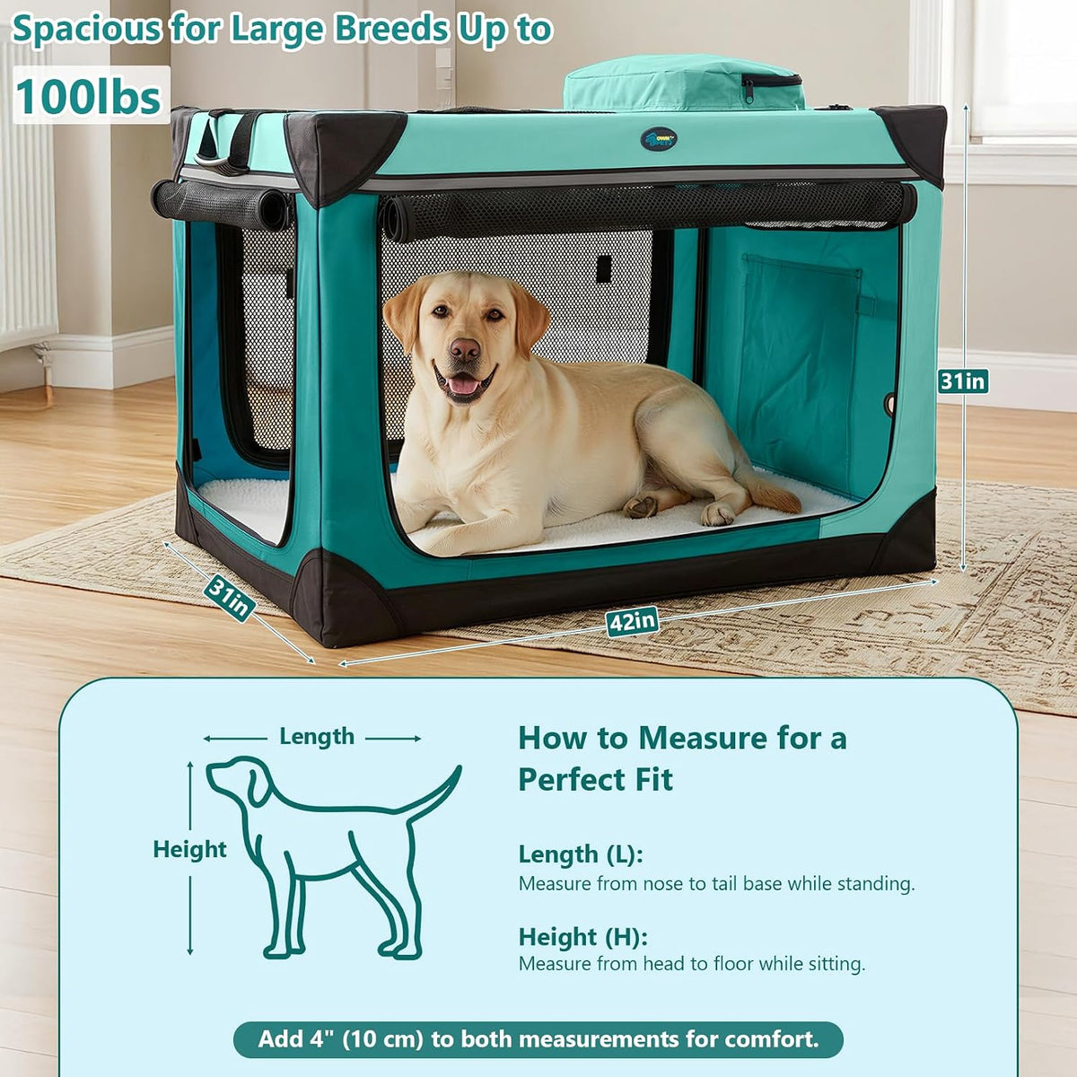 Ownpets Collapsible Dog Crate - Green / 42.0"L x 31.0"W x 31.0"H - image 2