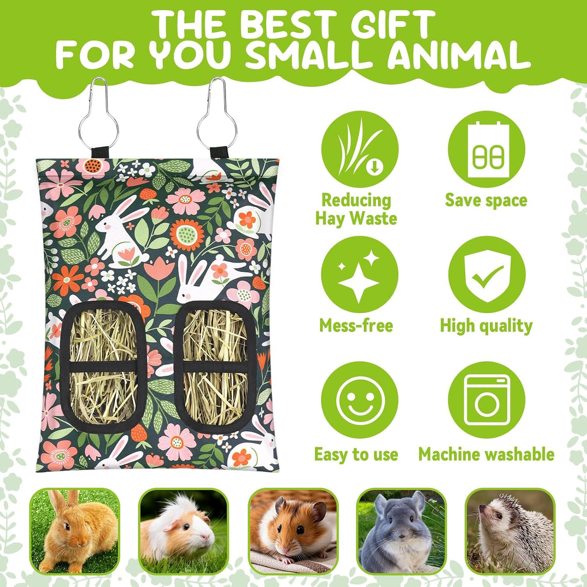 3 Pcs Rabbit Hay Feeder Bag - 11.8"×8.7" / Green,Yellow,Blue - image 4