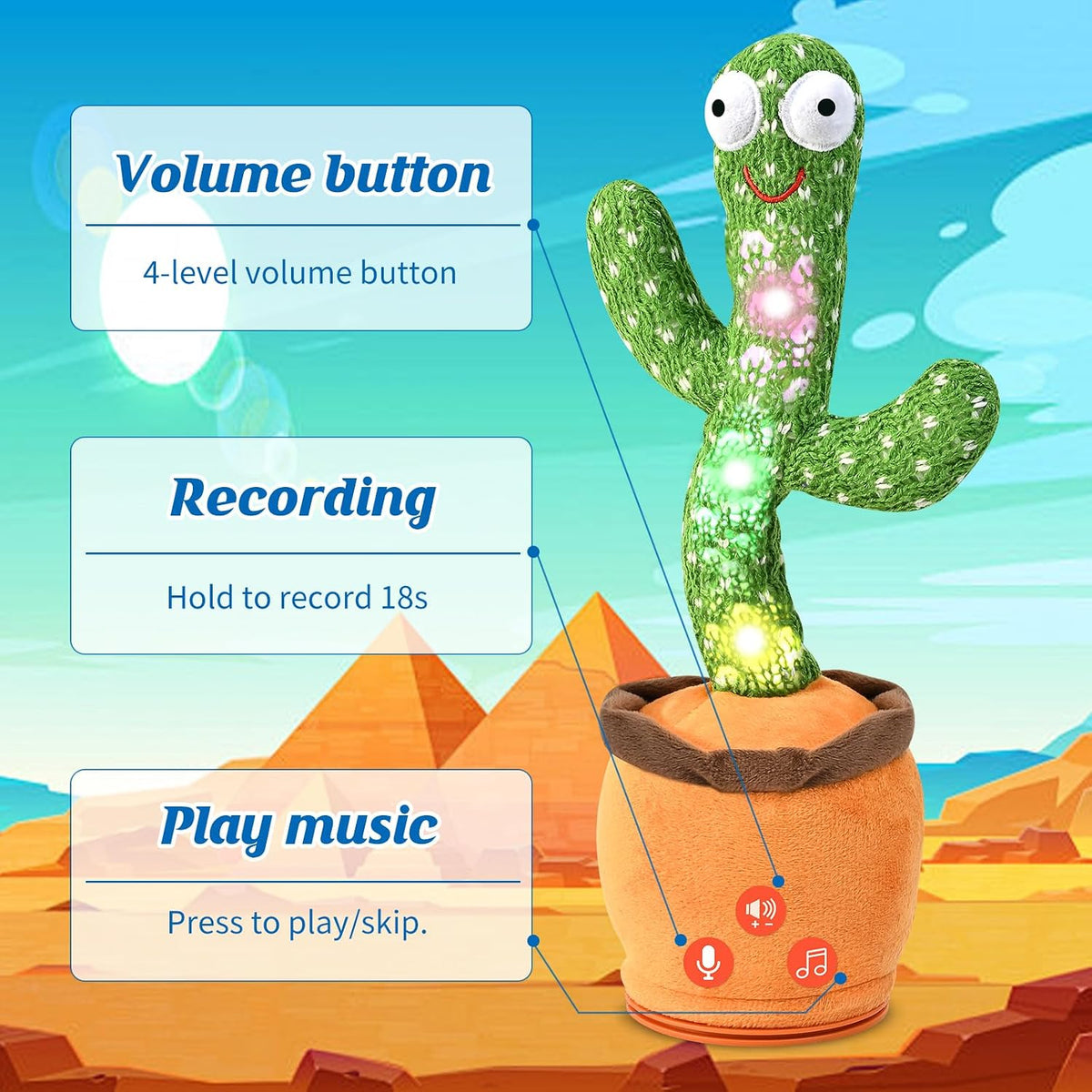 TWORIVER Adjustable Volume Dancing Talking Cactus Toy for Baby - Rechargeable-Green - image 2