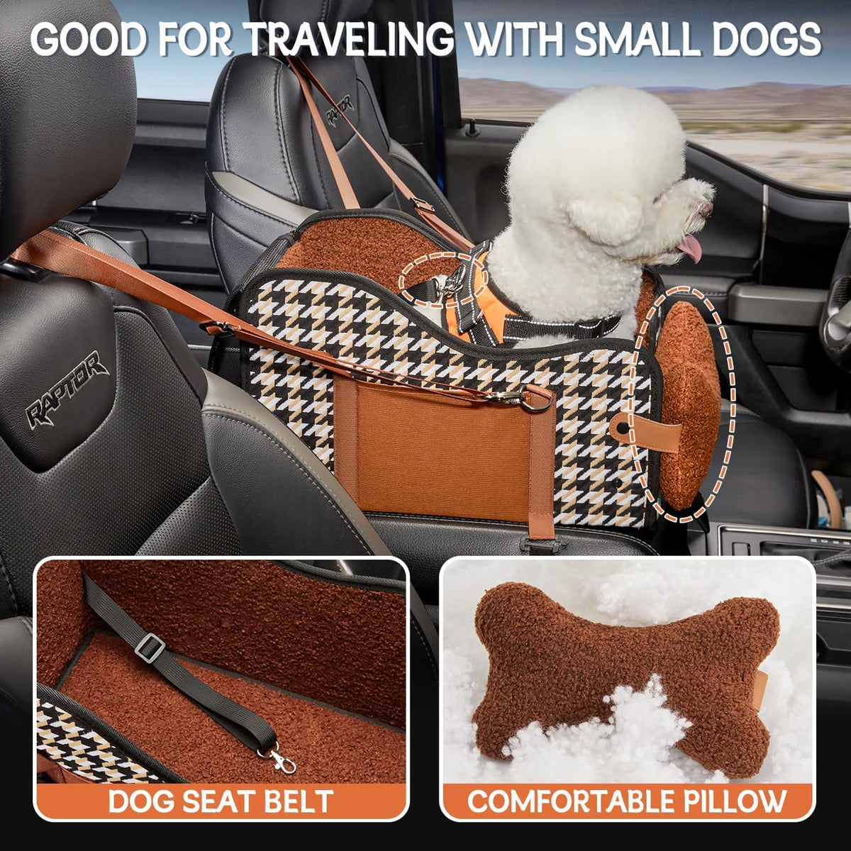 Center Console Dog Car Seat for Small Dogs - brown - image 4
