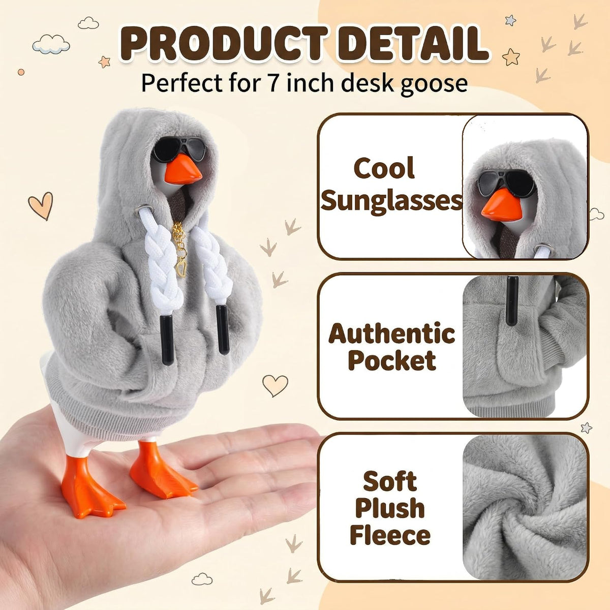 7inch Desk Goose Outfits, Mini Desktop Goose Clothes with Sunglasses & Necklaces, Brown Leopard - Grey / 7 Inch - image 3