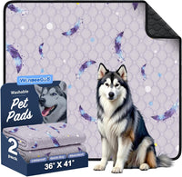 Washable Dog Pee Pads, Non-Slip Waterproof, Feather - Feather Pattern / 36"x41"(Pack of 2)
