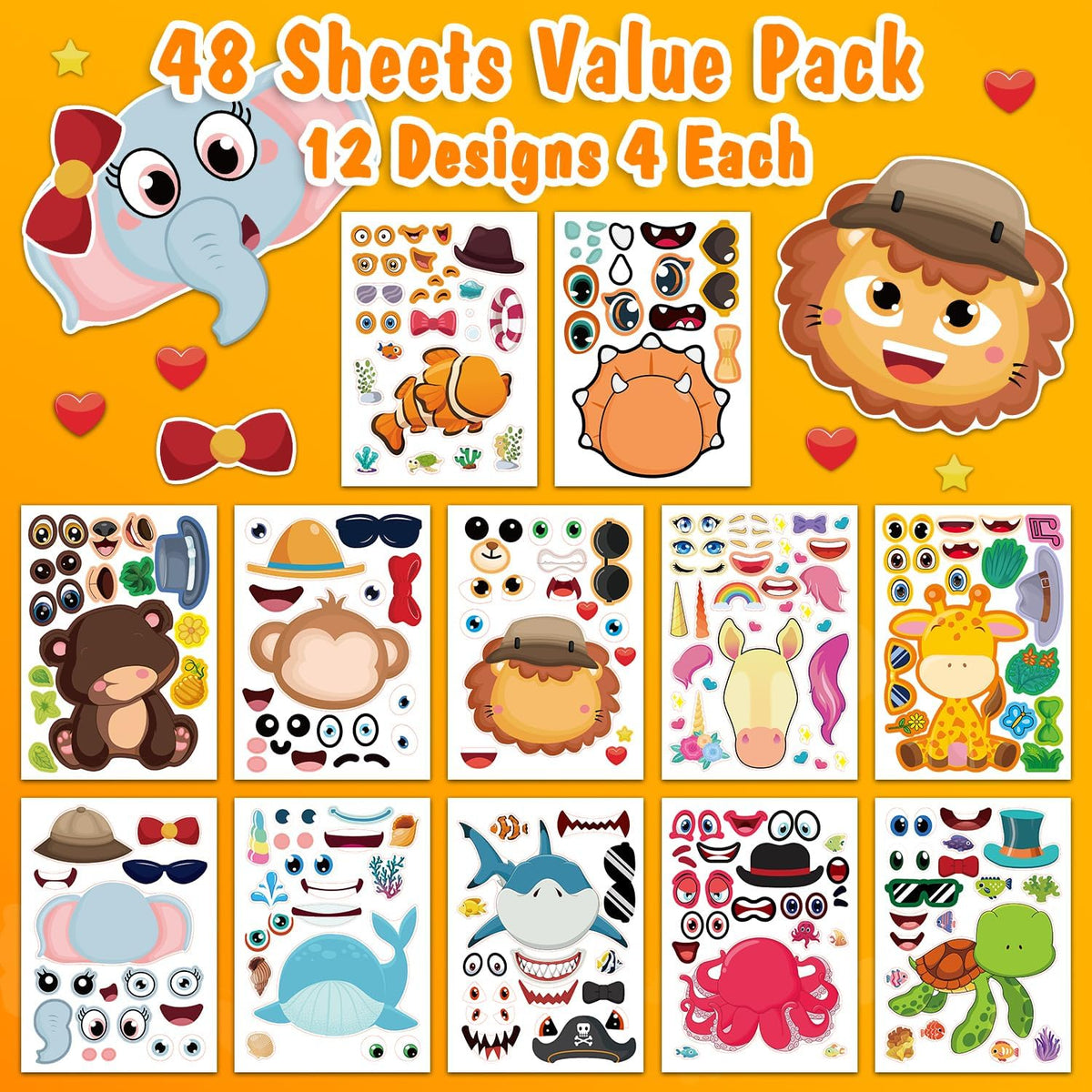 48 Fall Make-a-Face Sticker Sheets for Kids - Mixed Animals - image 2
