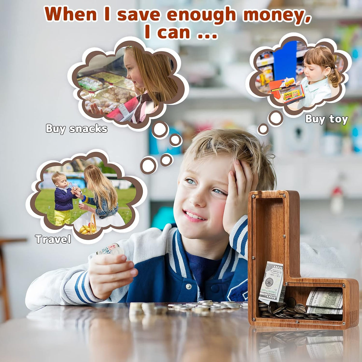 Ladenk Wooden Letter Piggy Bank - L / Initial-12" - image 4