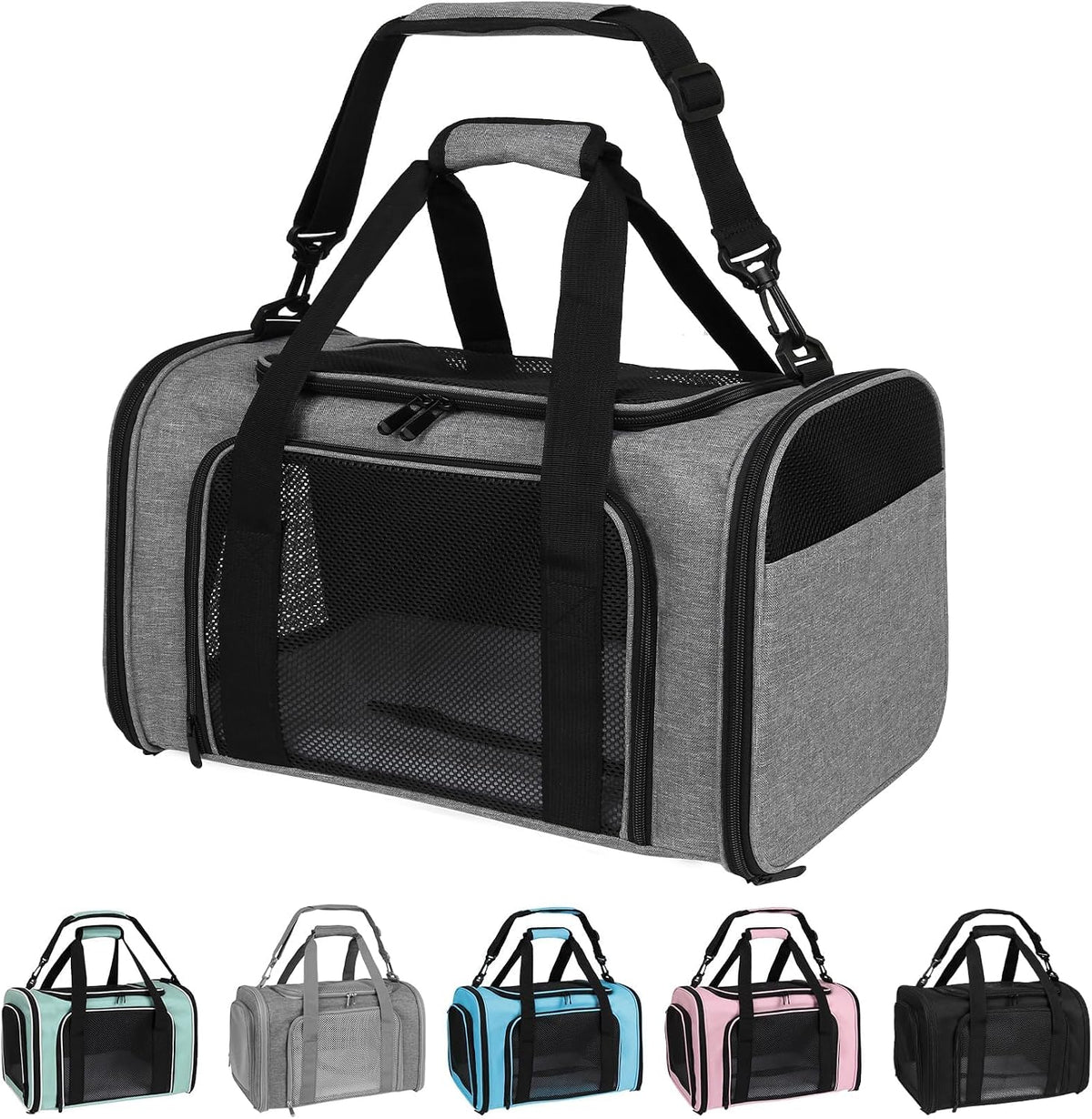 Cat Dog Carriers Soft-Sided - 17.0"L x 11.0"W x 11.0"H / grey&black