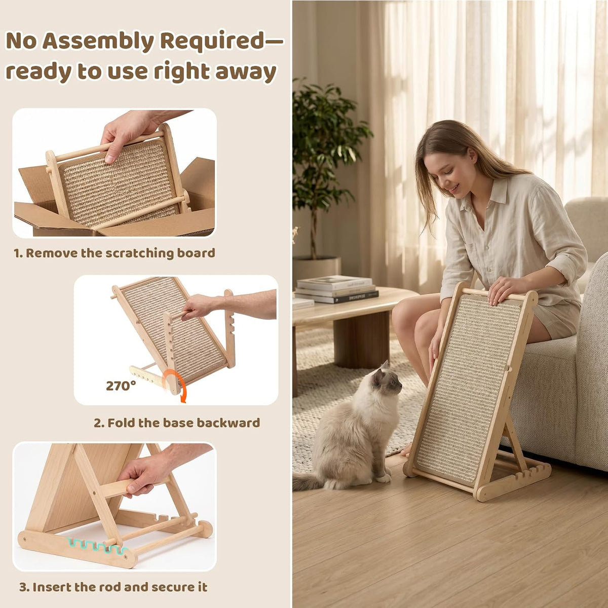XiaZ Cat Scratcher, 23" Sisal Cats Scratching Board with 5 Adjustable Heights, No Assembly - 15.7"L x 13.7"W x 23"H - image 2