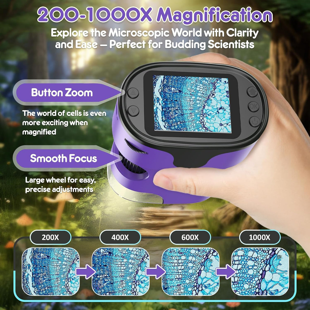 Kids Digital Microscope Science Gift: Complete STEM Toy Kit for Ages - Purple - image 2