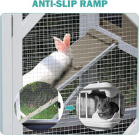 Rabbit Hutch Indoor for 2-4 Rabbits & Guinea Pigs，Bunny Cage with Slide-Out Plastic Trays，Wooden Small Animal Cage for Rabbits, Bunnies, and Guinea Pigs (Light Brown)