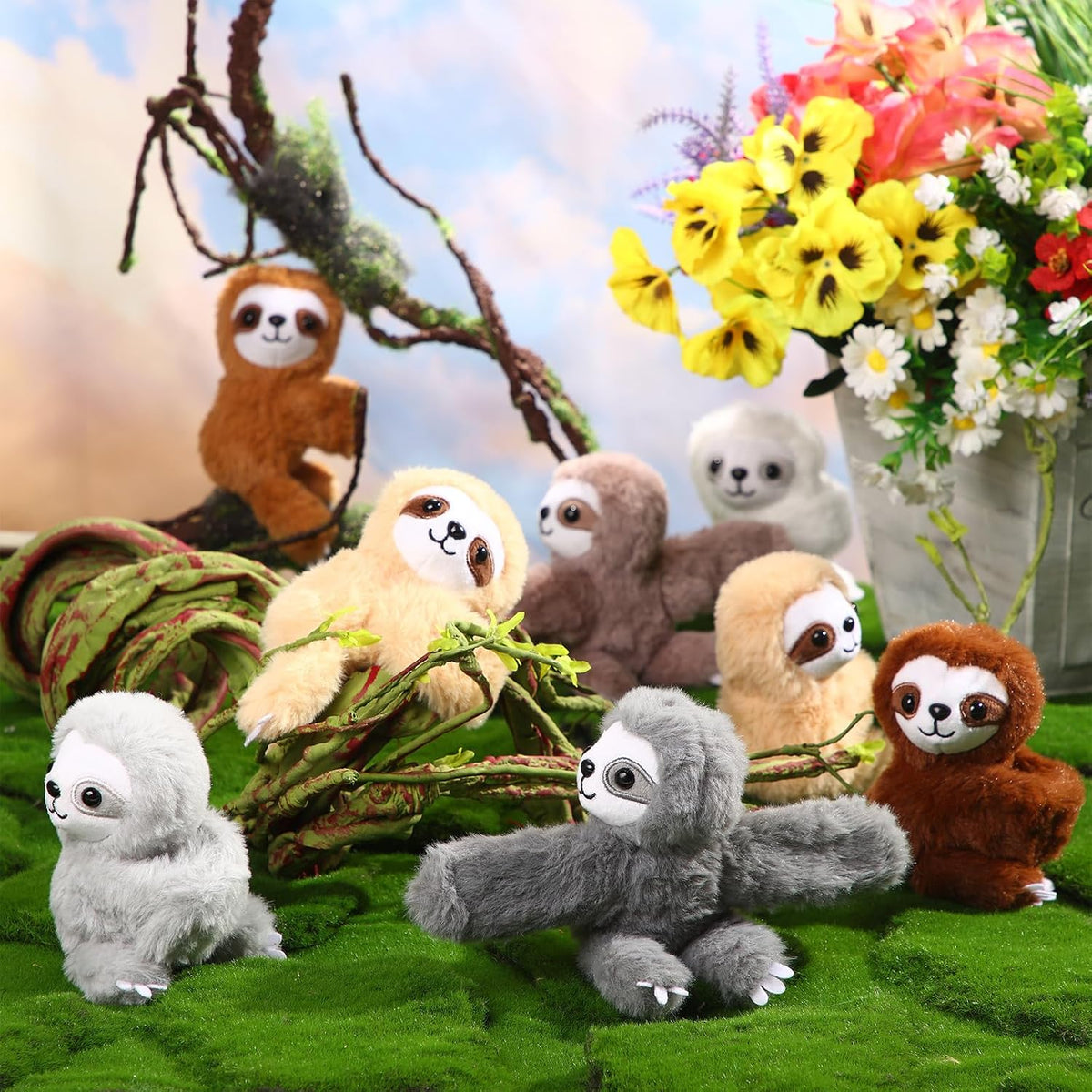 Liliful 8 Pack Kids Plush Gifts Stuffed Animal Slap Bracelets - Sloths - image 3